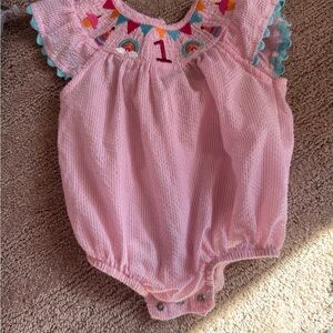 Mud Pie Pink Embroidered Baby Romper
